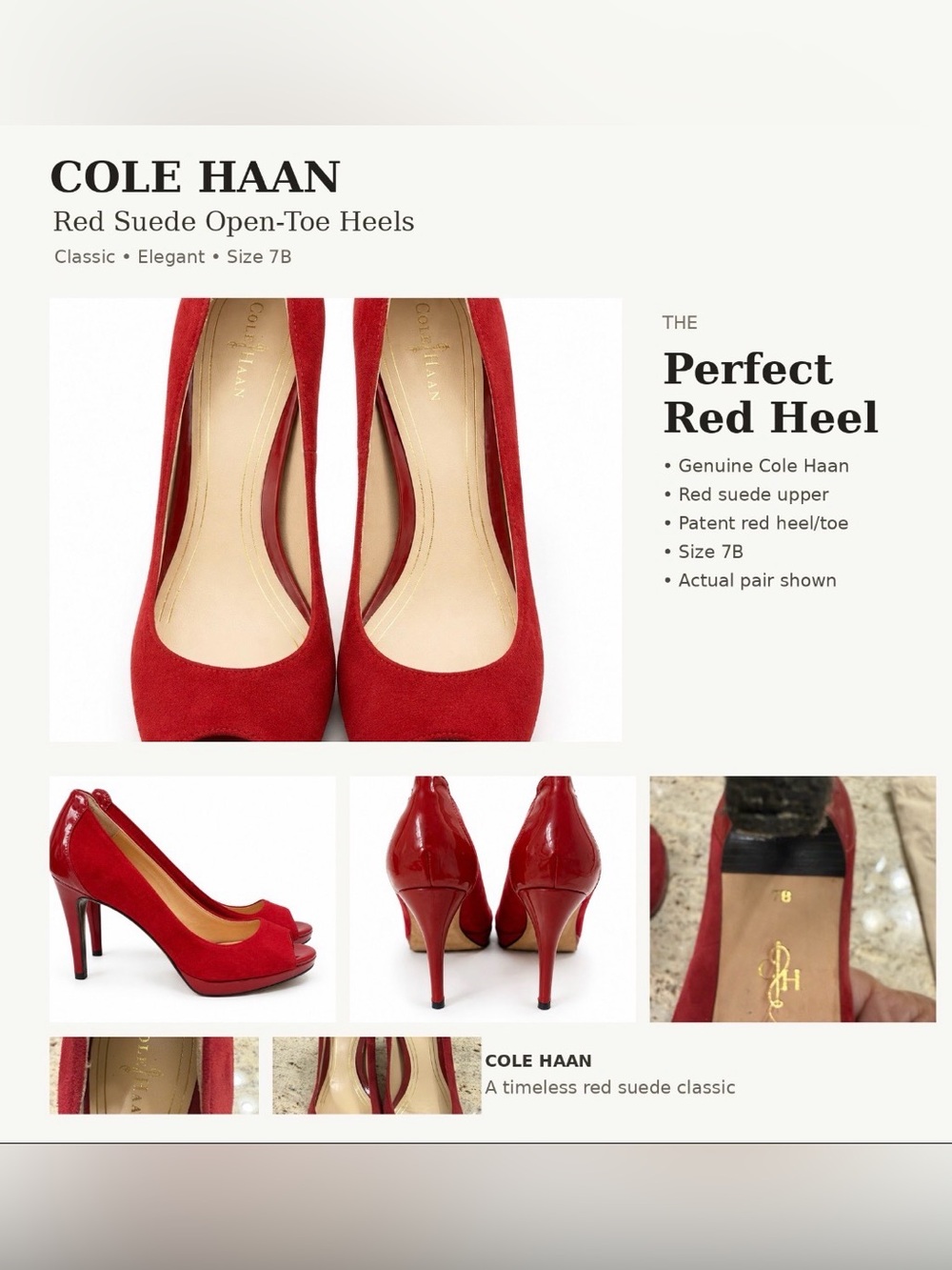 Cole Haan Red Suede Peep-Toe Heels